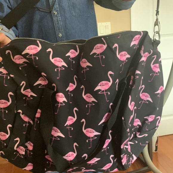 Canvas Flamingo tote beach bag. Black and hot pink. Society6. NWOT - Picture 4 of 11